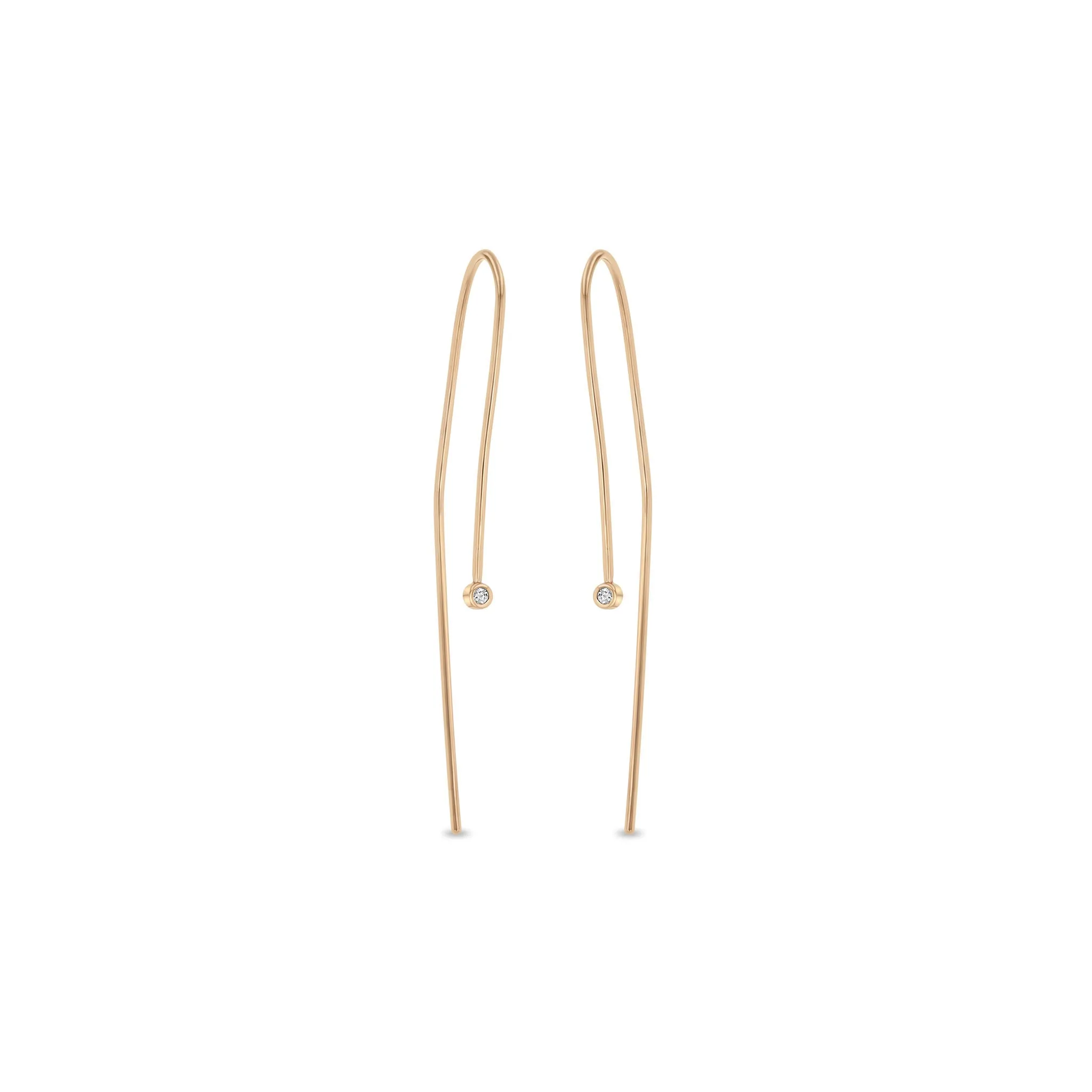 14k Tiny Diamond Bezel Wire Earrings