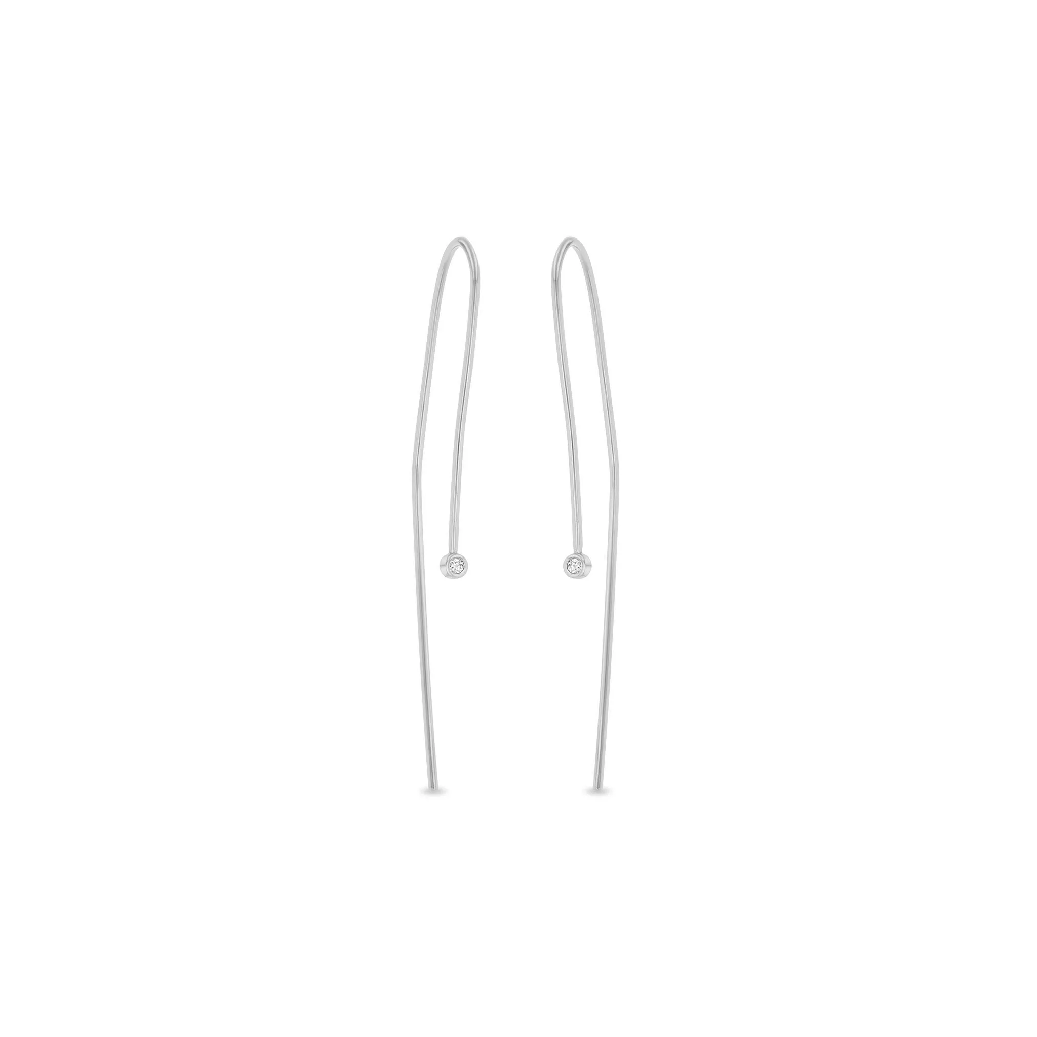 14k Tiny Diamond Bezel Wire Earrings