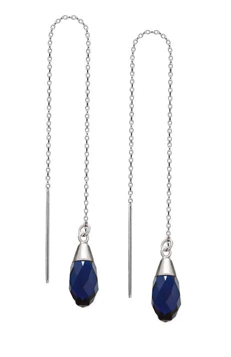14K Vermeil Threader Earrings - Dark Indigo Swarovski Crystals