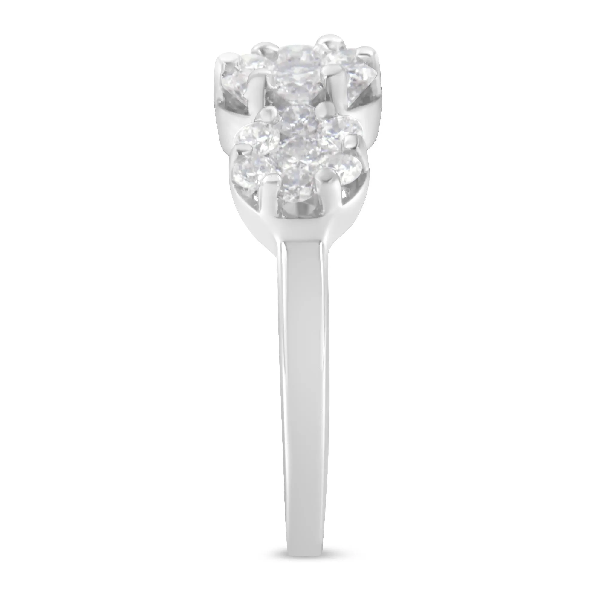14K White Gold 1-1/4 Cttw Brilliant Cut Diamond Three Round Floral Clusters Engagement or Fashion Ring (H-I Color, SI2-I1 Clarity) by Infinite Jewels