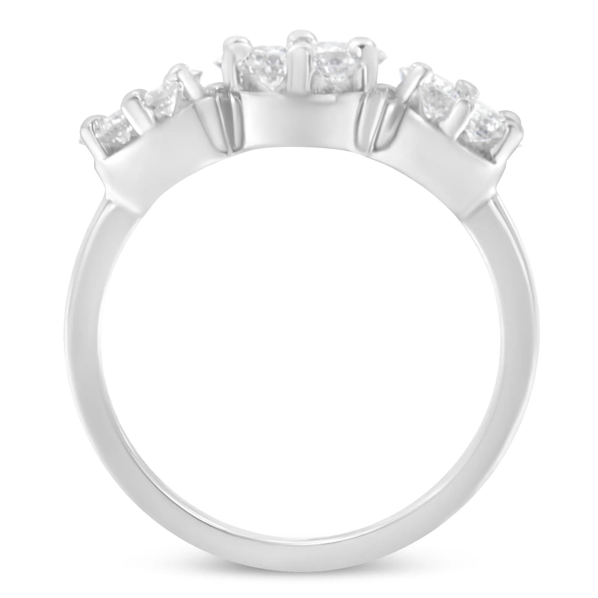 14K White Gold 1-1/4 Cttw Brilliant Cut Diamond Three Round Floral Clusters Engagement or Fashion Ring (H-I Color, SI2-I1 Clarity) by Infinite Jewels