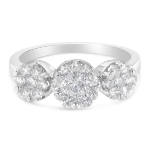 14K White Gold 1-1/4 Cttw Brilliant Cut Diamond Three Round Floral Clusters Engagement or Fashion Ring (H-I Color, SI2-I1 Clarity) by Infinite Jewels