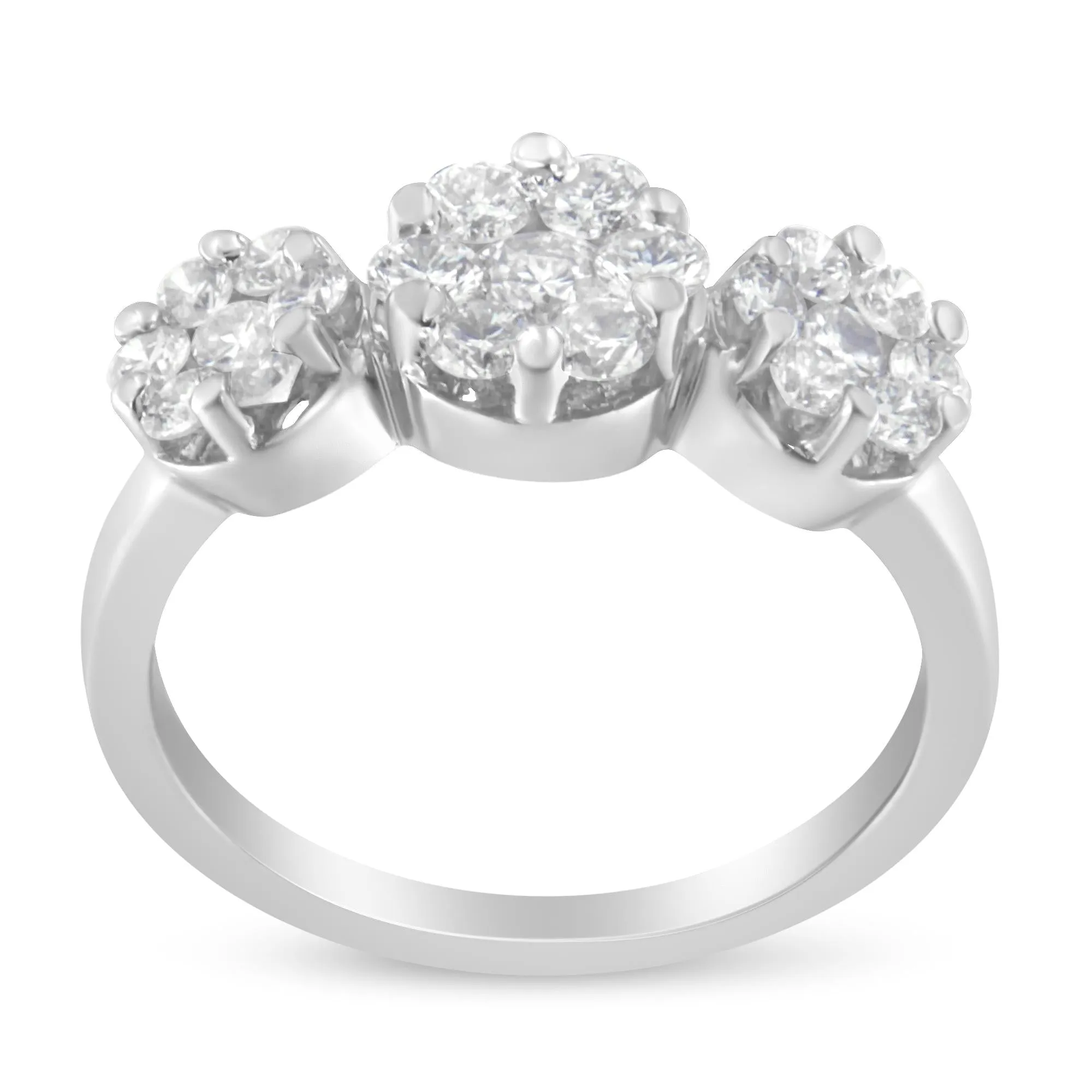 14K White Gold 1-1/4 Cttw Brilliant Cut Diamond Three Round Floral Clusters Engagement or Fashion Ring (H-I Color, SI2-I1 Clarity) by Infinite Jewels
