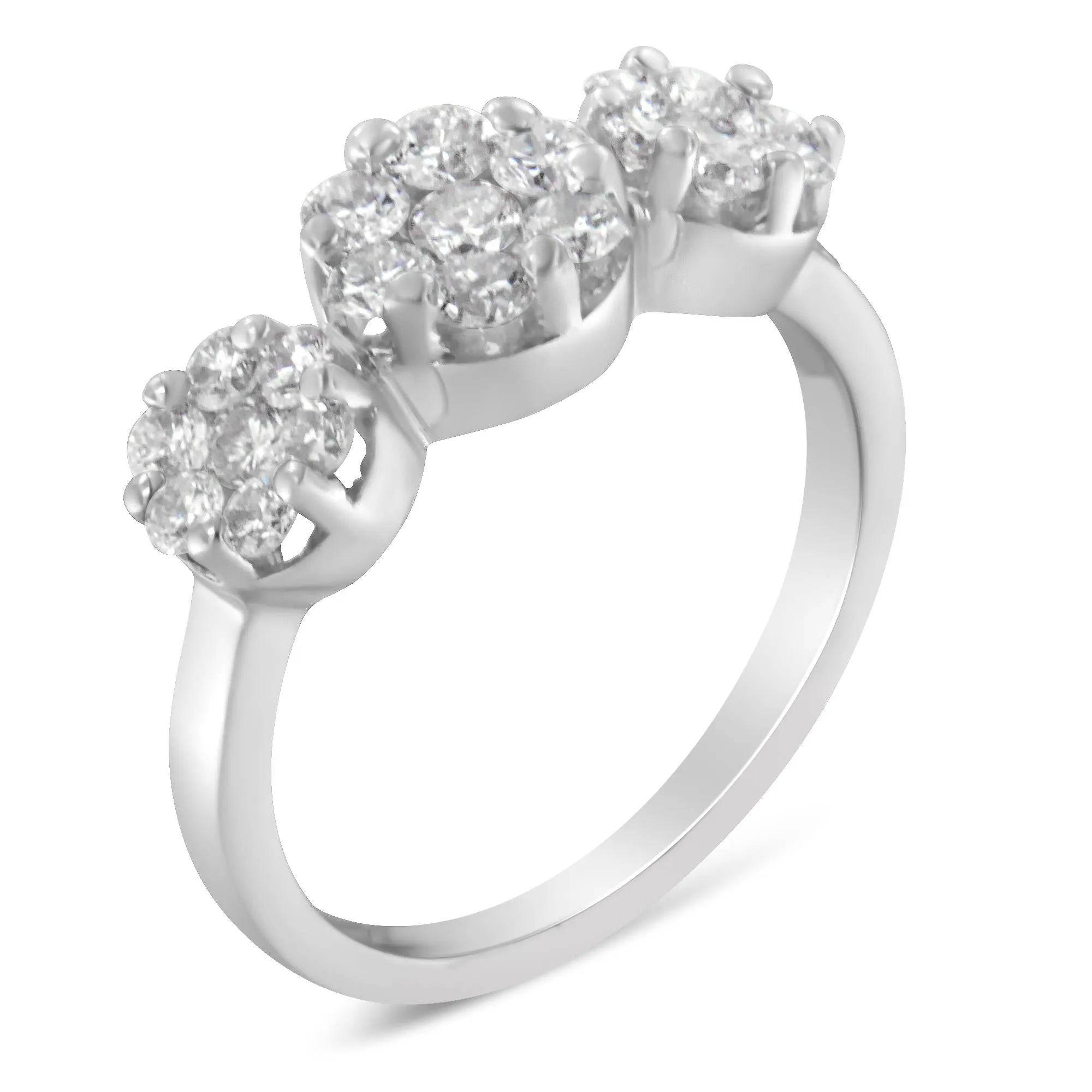14K White Gold 1-1/4 Cttw Brilliant Cut Diamond Three Round Floral Clusters Engagement or Fashion Ring (H-I Color, SI2-I1 Clarity) by Infinite Jewels