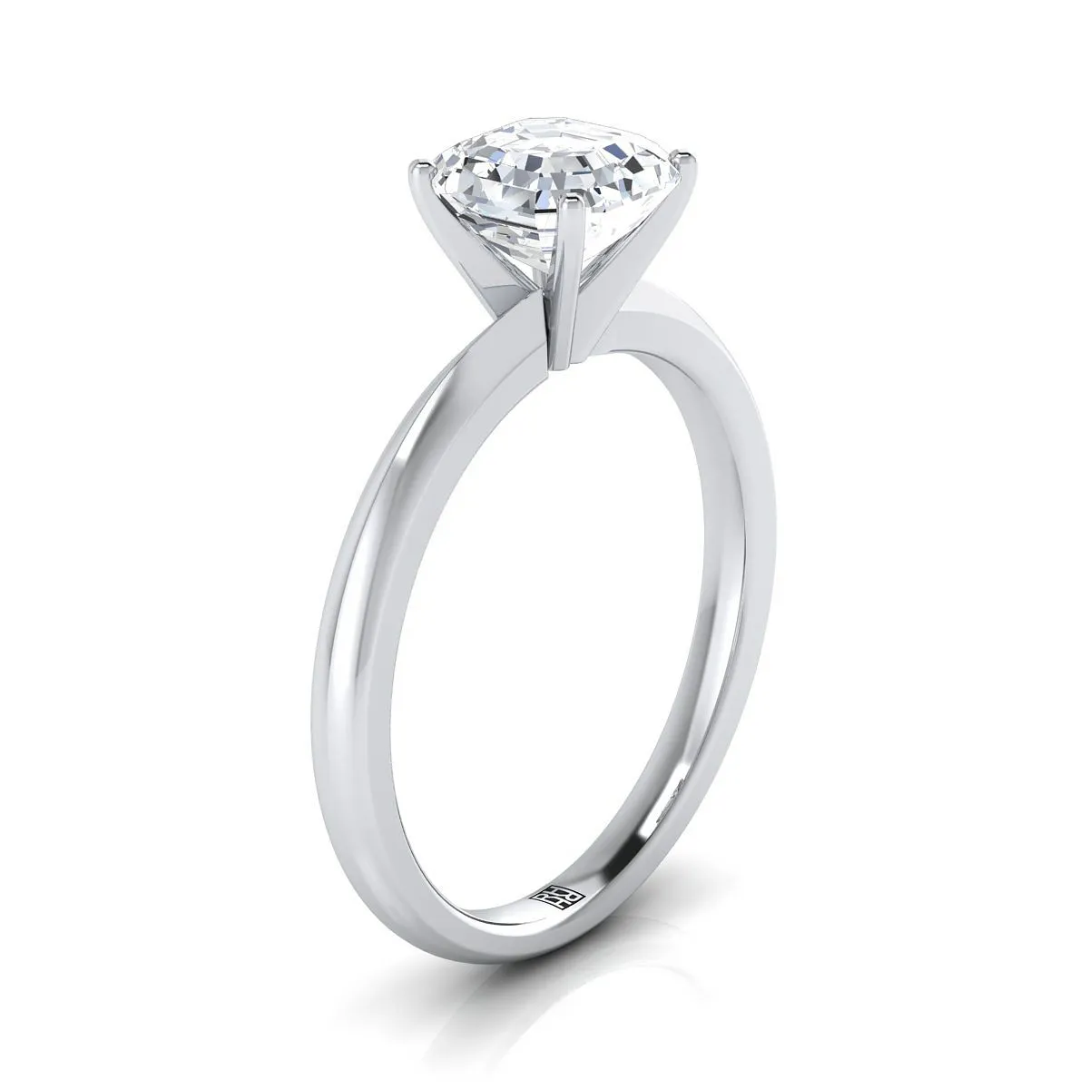 14K White Gold Asscher Cut  Petite Knife Edge Solitaire Engagement Ring