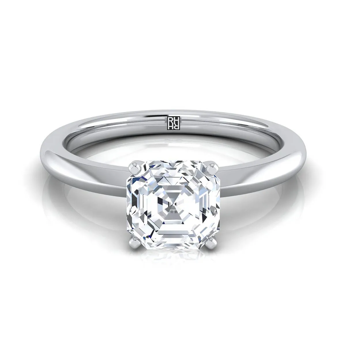14K White Gold Asscher Cut  Petite Knife Edge Solitaire Engagement Ring