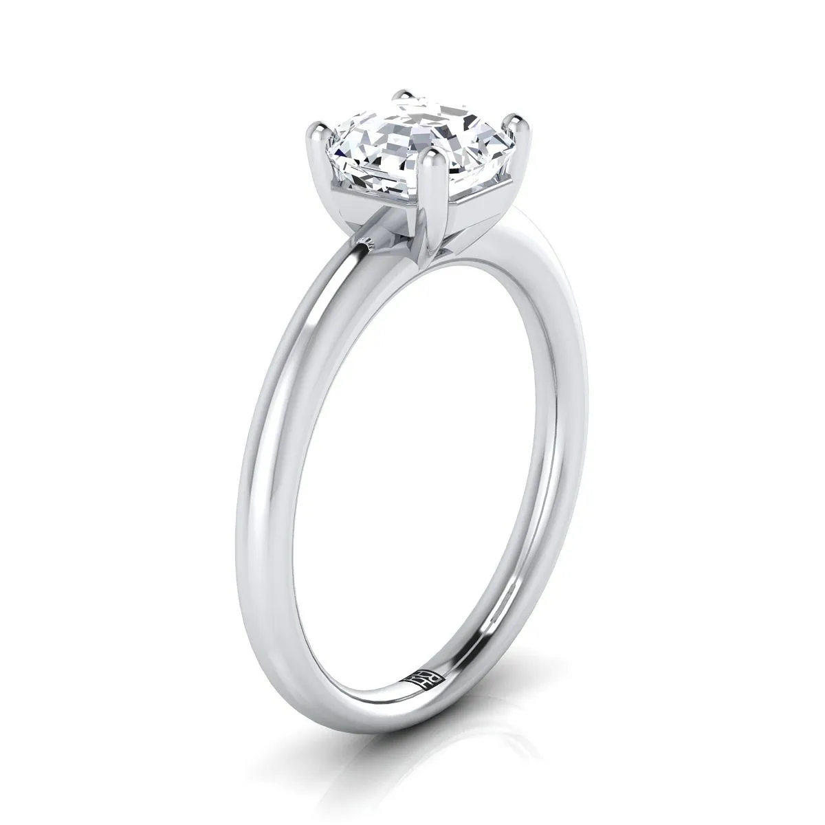 14K White Gold Asscher Cut Rounded Comfort Fit Solitaire Engagement Ring