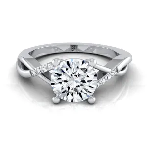 14K White Gold Round Brilliant Diamond Criss Cross Twist Engagement Ring