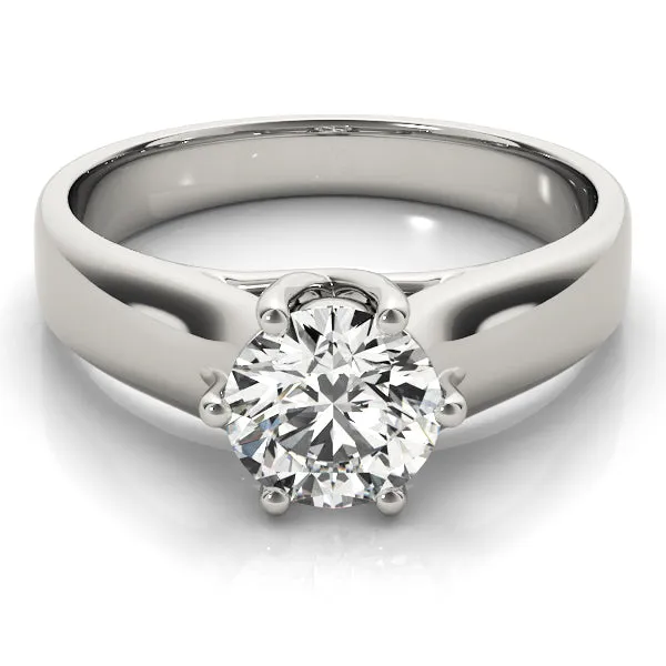 14K White Gold Round Brilliant Six Prong Trellis Diamond Engagement Ring (1ct)