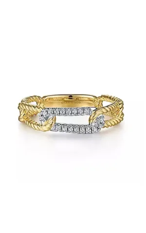 14K White-Yellow Gold Hampton Link Ring with Diamond Station G14170