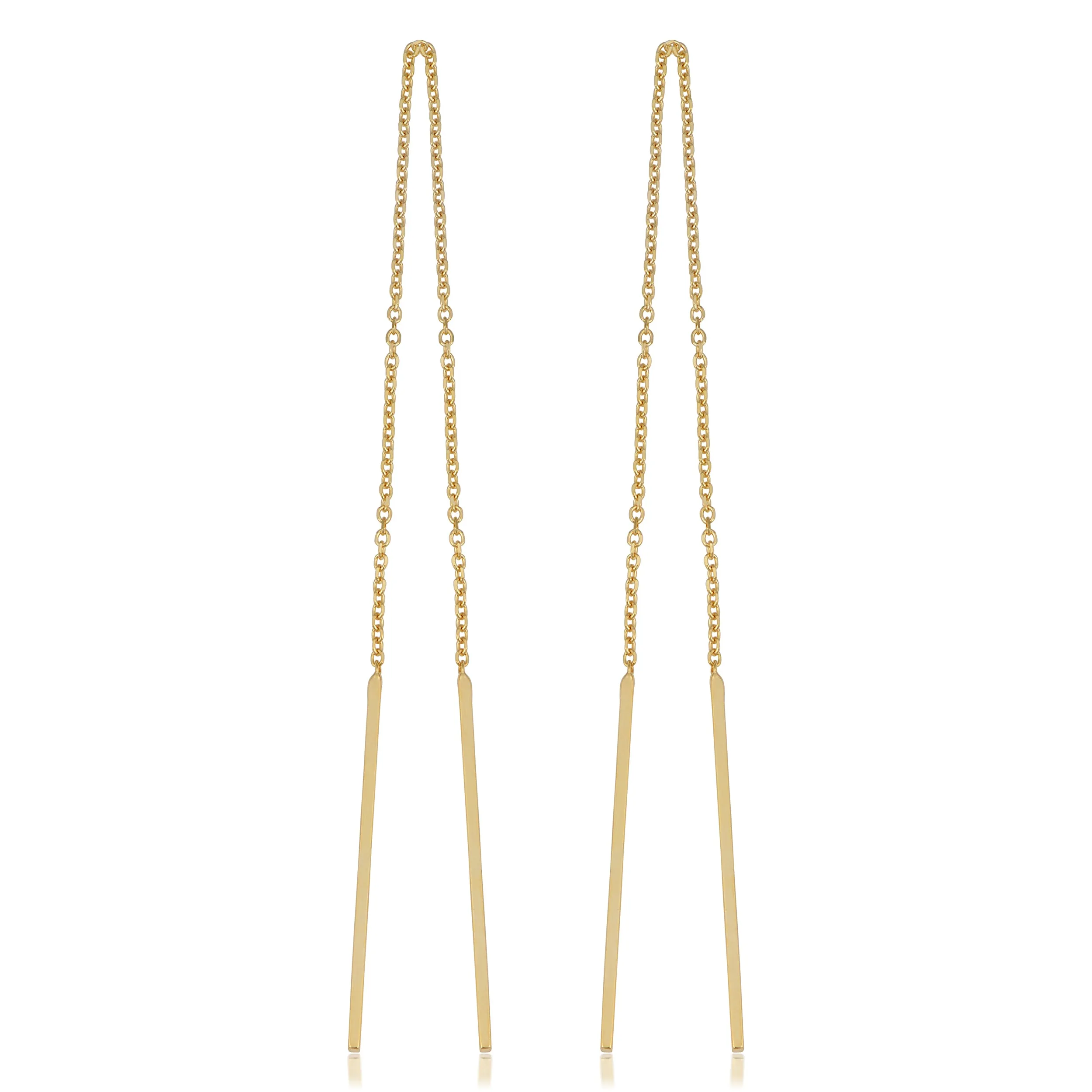 14k Yellow Gold Bar Threader Earrings