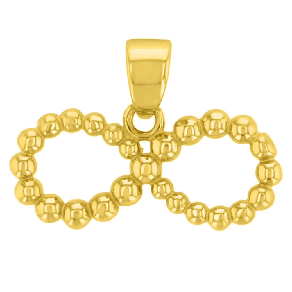 14K Yellow Gold Beaded Style Infinity Pendant with Figaro Chain Necklace