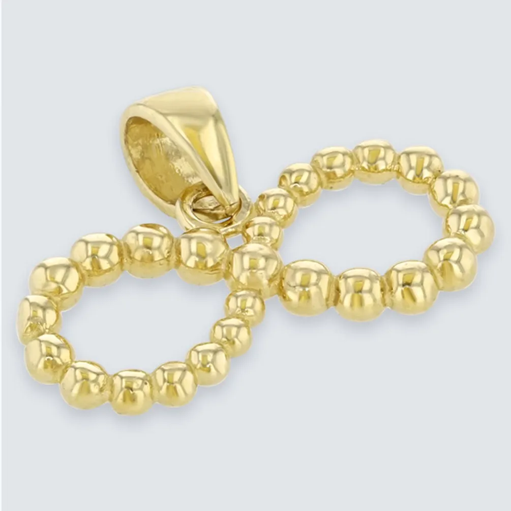 14K Yellow Gold Beaded Style Infinity Pendant with Figaro Chain Necklace