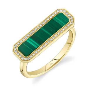 14K Yellow Gold Diamond & Malachite Bar Ring