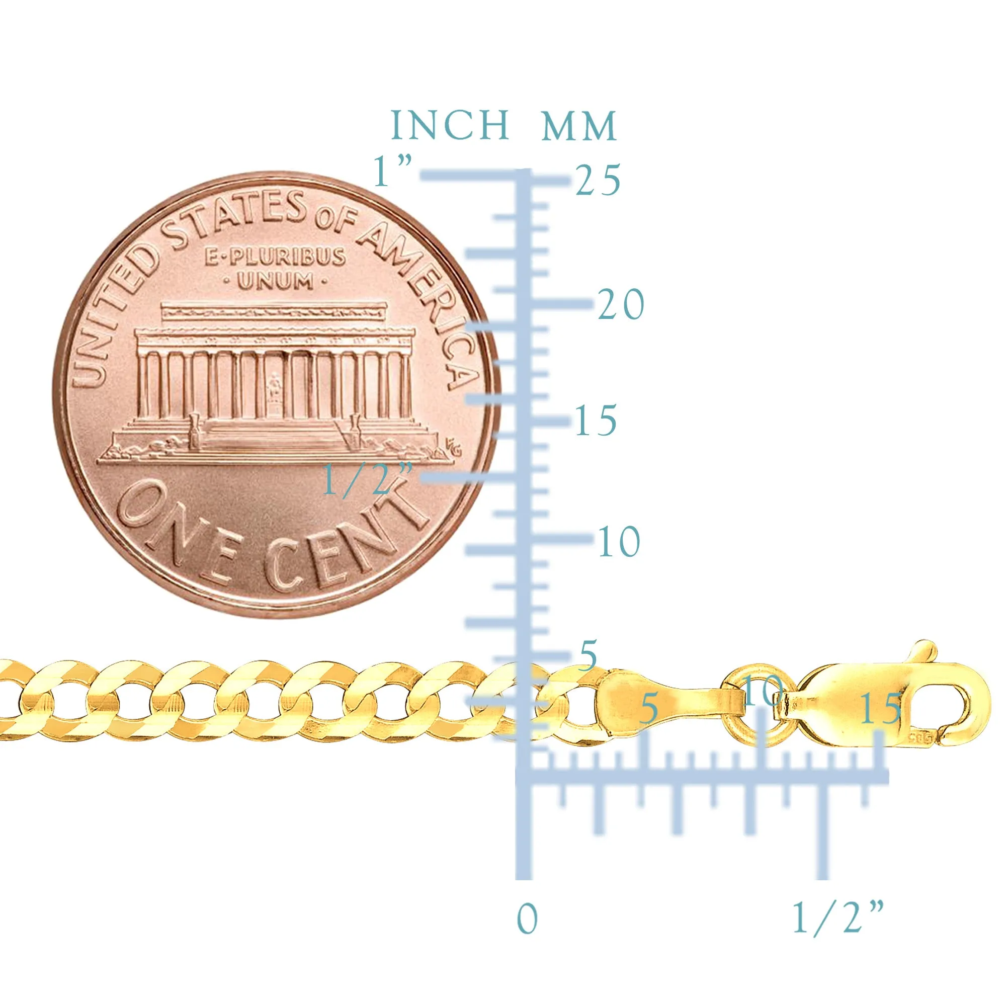 14K Yellow Gold Filled Solid Curb Chain Necklace, 3.6mm Wide