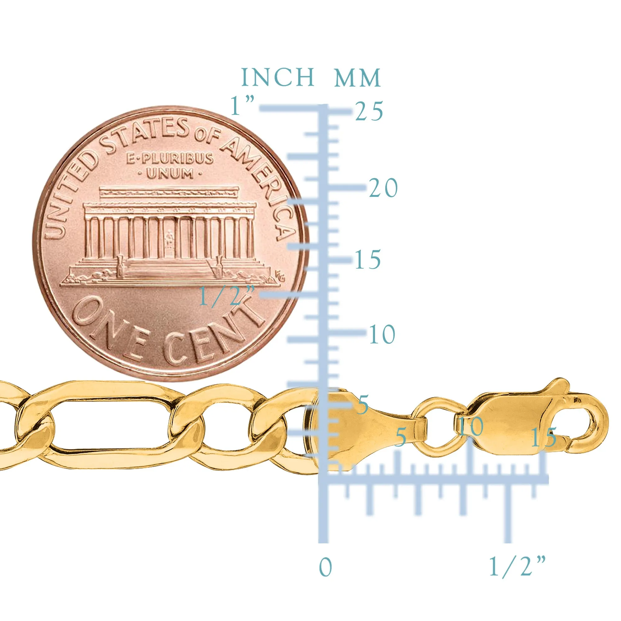 14K Yellow Gold Filled Solid Figaro Chain Necklace, 6.0 mm Wide