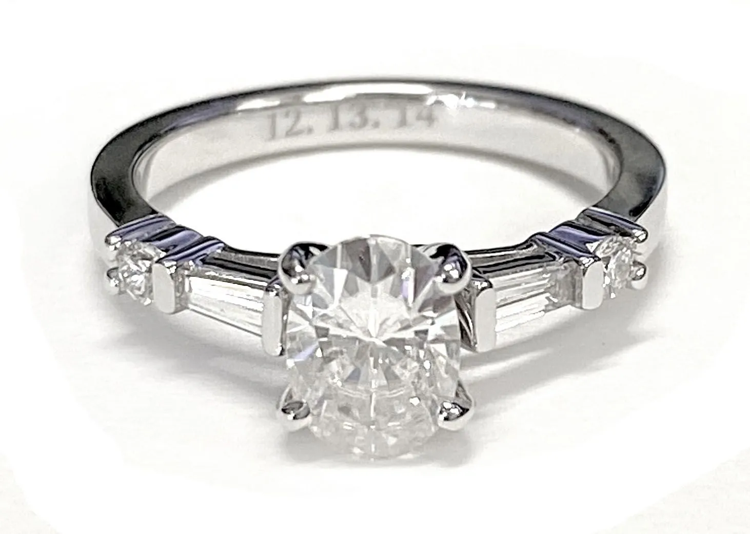 14K Yellow Gold Oval Diamond Simple Baguette and Round Solitaire Engagement Ring -1/4ctw