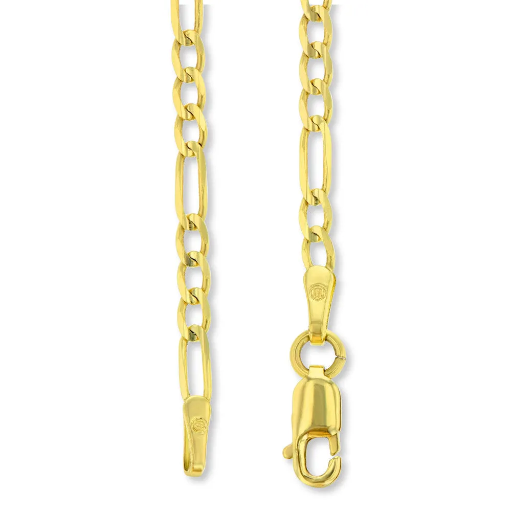 14K Yellow Gold Reversible Round Gemini Twins Zodiac Sign Pendant with Figaro Chain Necklace