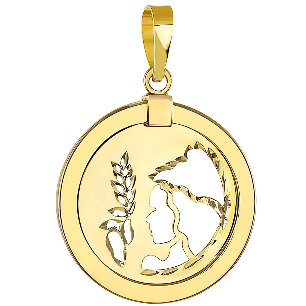 14K Yellow Gold Reversible Round Virgo Zodiac Sign Pendant