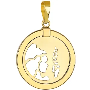 14K Yellow Gold Reversible Round Virgo Zodiac Sign Pendant