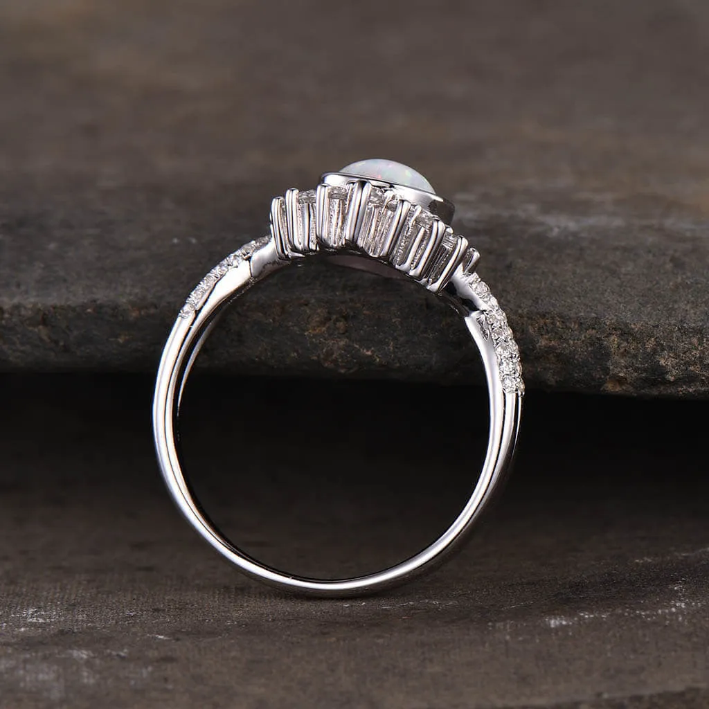 14K/18K Vintage Pear Shaped  Lab White Engagement Ring Twisted Band Engagement Ring