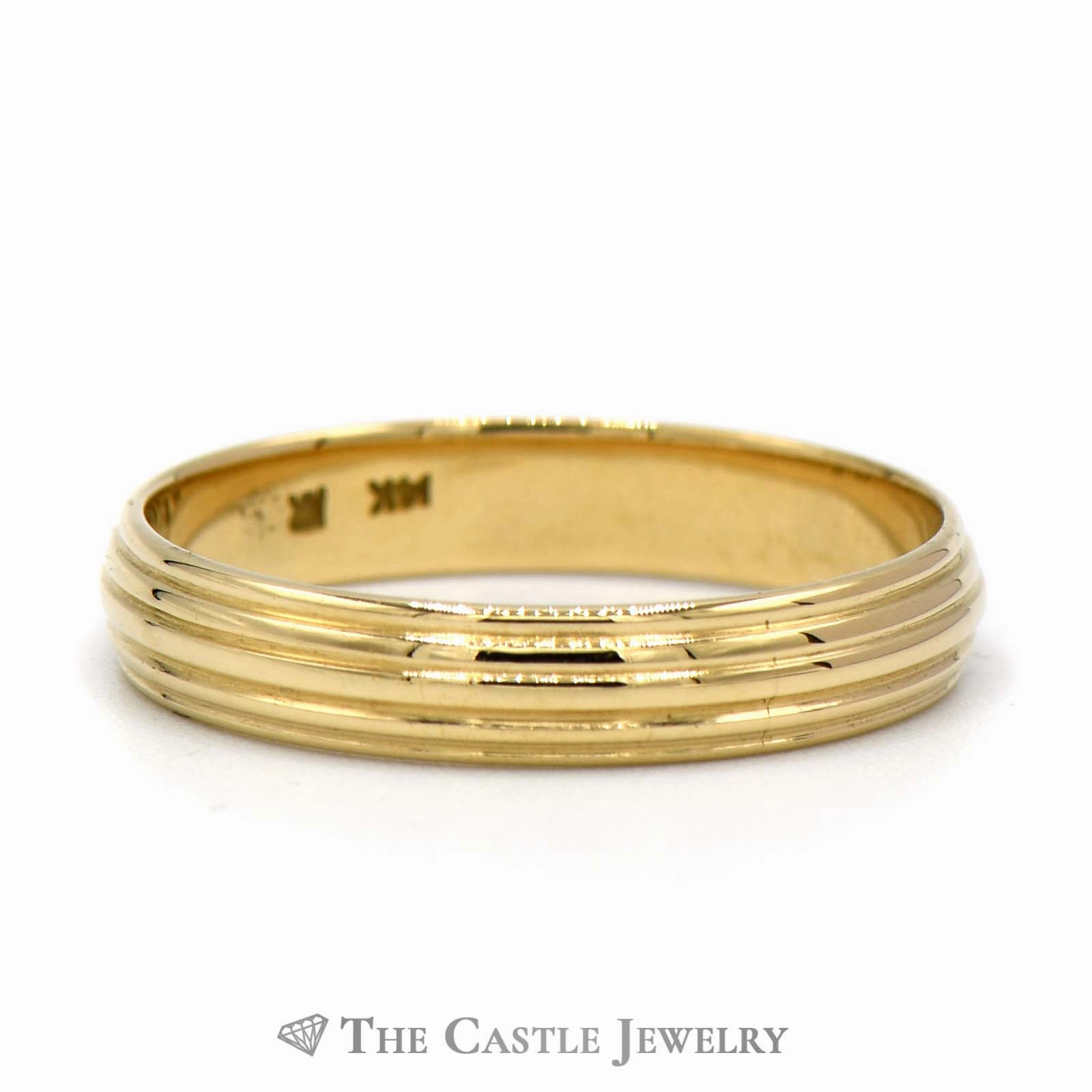 14k Yellow Gold 4mm Ridged Wedding Band Size 10.5 Worldly Charm