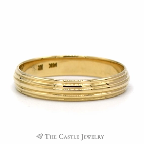 14k Yellow Gold 4mm Ridged Wedding Band Size 10.5 Worldly Charm