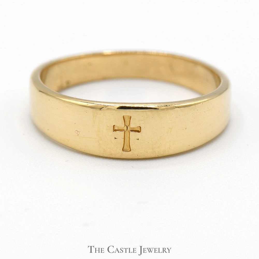 14k Yellow Gold Etched Cross Band - Size 7.25 Affordable Trinket Stylish Complement