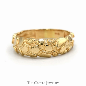 14k Yellow Gold Nugget Style Men's Wedding Band Ring - Size 10.25 Excellent Expression Floral Pattern