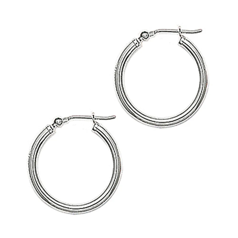 14KT White Gold 2mm 3/4 Inch Hoop Earrings