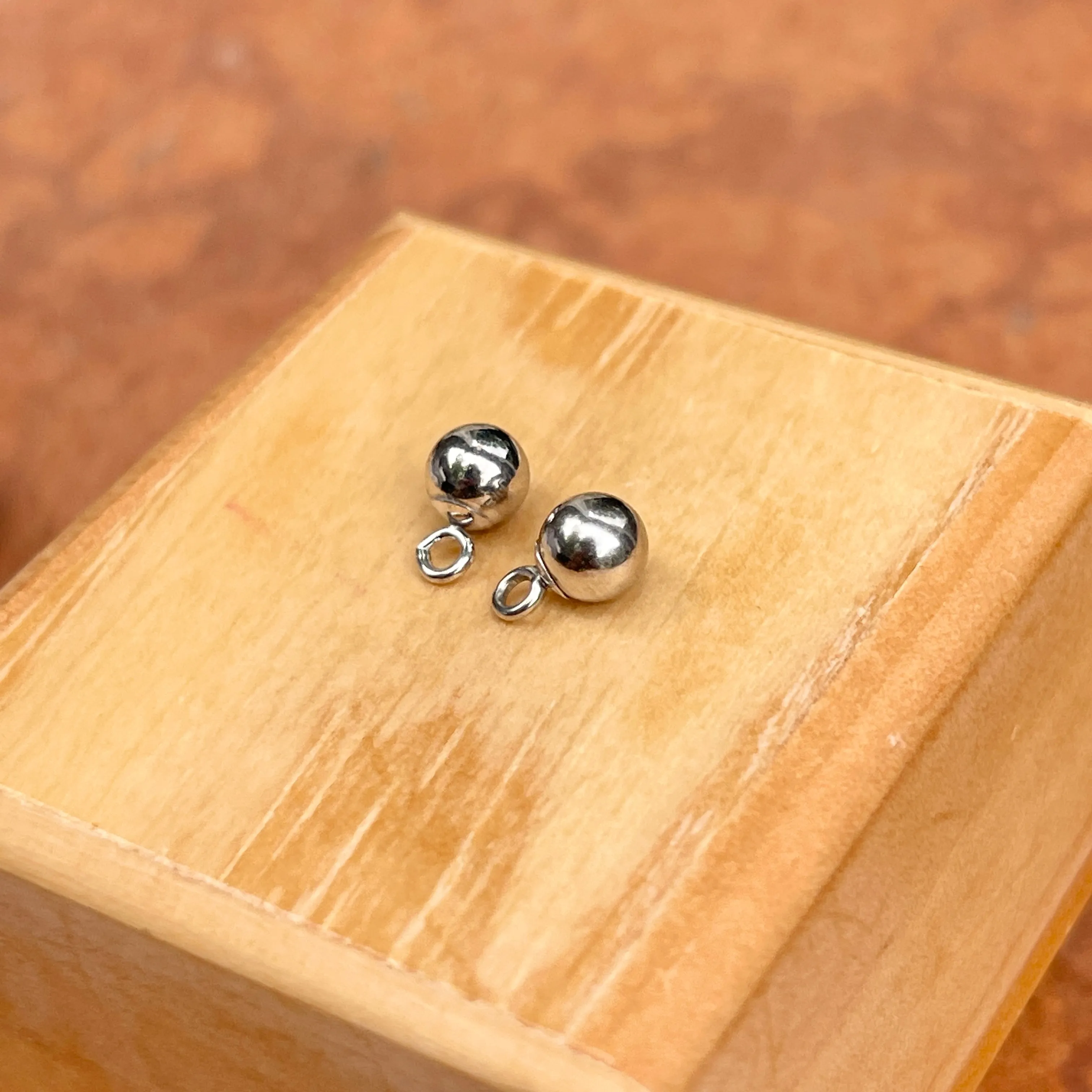 14KT White Gold Mini Round Ball Earring Charms 5mm