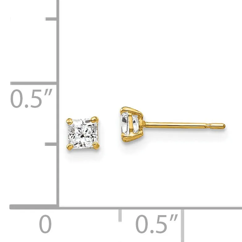 14KT Yellow Gold 3MM Square Cubic Zirconia Stud Earrings