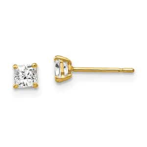 14KT Yellow Gold 3MM Square Cubic Zirconia Stud Earrings