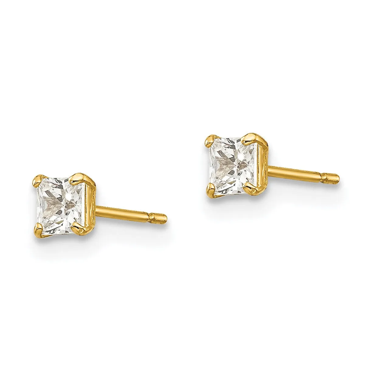 14KT Yellow Gold 3MM Square Cubic Zirconia Stud Earrings