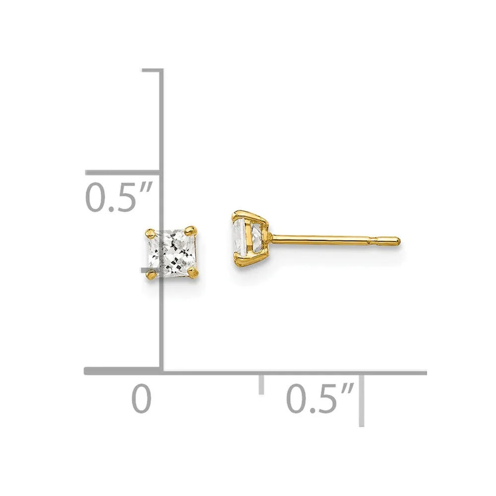 14KT Yellow Gold 3MM Square Cubic Zirconia Stud Earrings