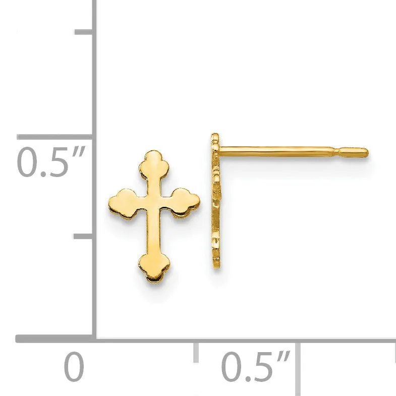 14KT Yellow Gold 8X6MM Childrens Cross Stud Earrings