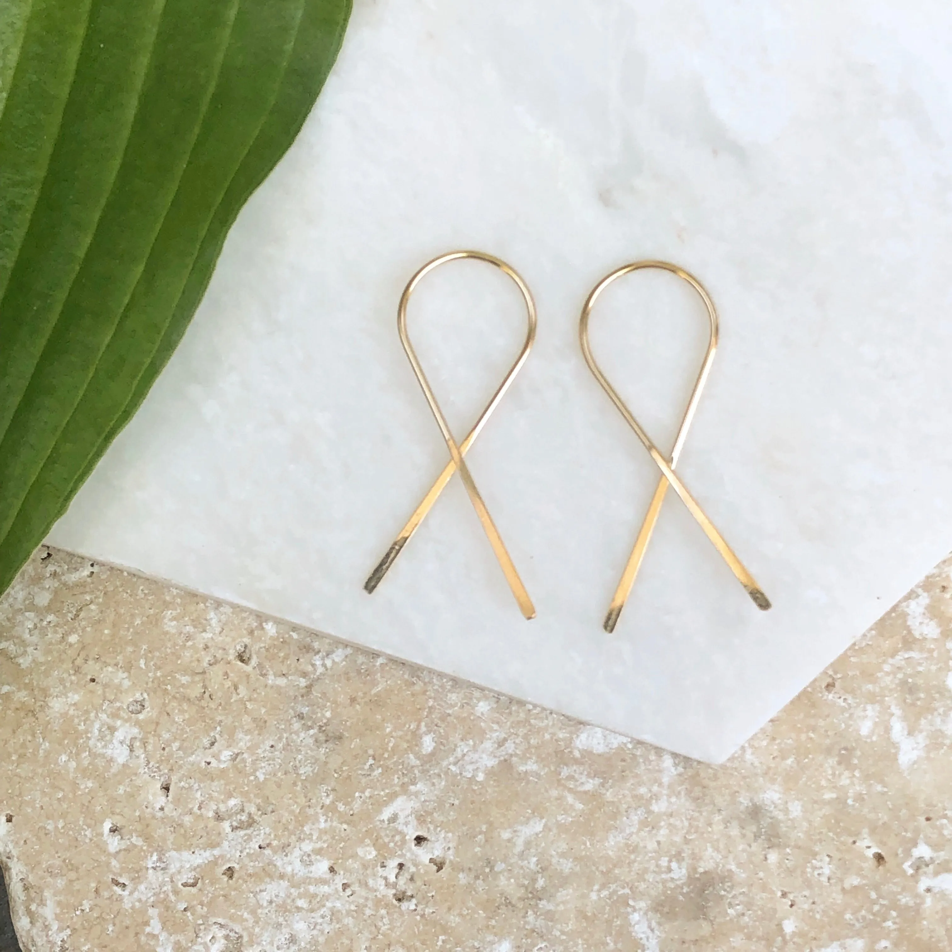 14KT Yellow Gold Filled Threader Ribbon Ear Wire Earrings