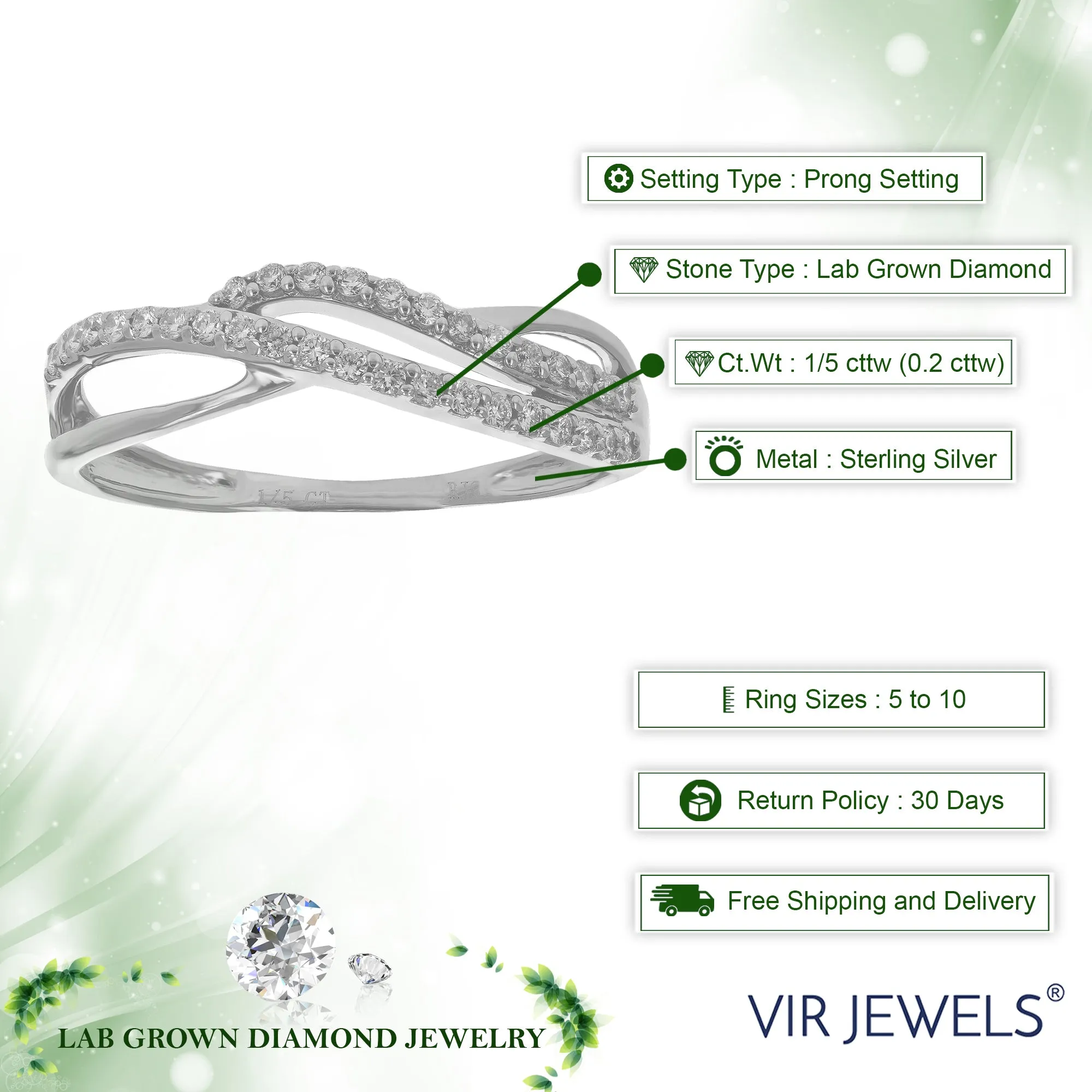 1/5 cttw Round Cut Lab Grown Diamond Engagement Ring For Women .925 Sterling Silver