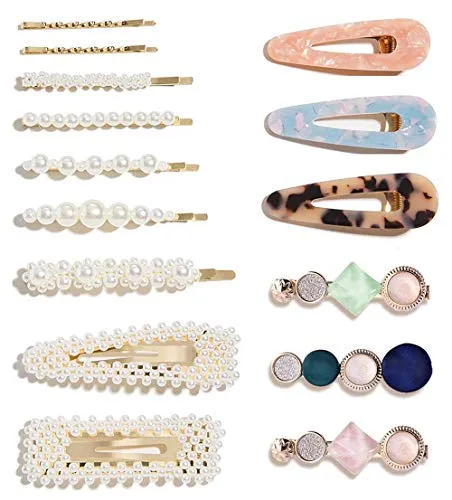15 Pcs Pearl Hair Clip for Women Acrylic Hair Clips Handmade Pearl Hair Pins for Girls Hair Barrettes for Women Fashion Hair Accessories for Party Wedding gift for Christmas birthday holiday Seasons