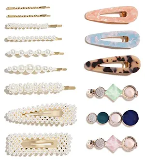 15 Pcs Pearl Hair Clip for Women Acrylic Hair Clips Handmade Pearl Hair Pins for Girls Hair Barrettes for Women Fashion Hair Accessories for Party Wedding gift for Christmas birthday holiday Seasons