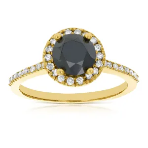 1.50 cttw Black Diamond Engagement Ring in 10K Yellow Gold