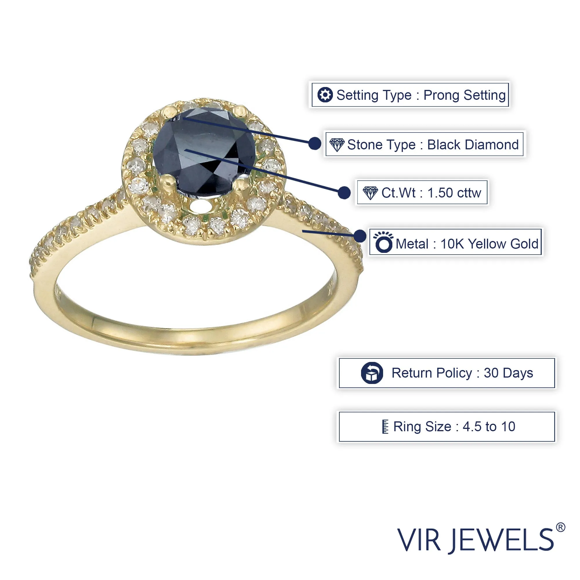 1.50 cttw Black Diamond Engagement Ring in 10K Yellow Gold