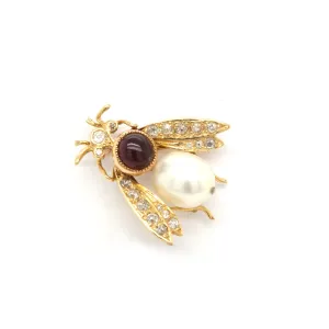 15ct Gold Garnet and Cultured Pearl and Diamond Bug Brooch