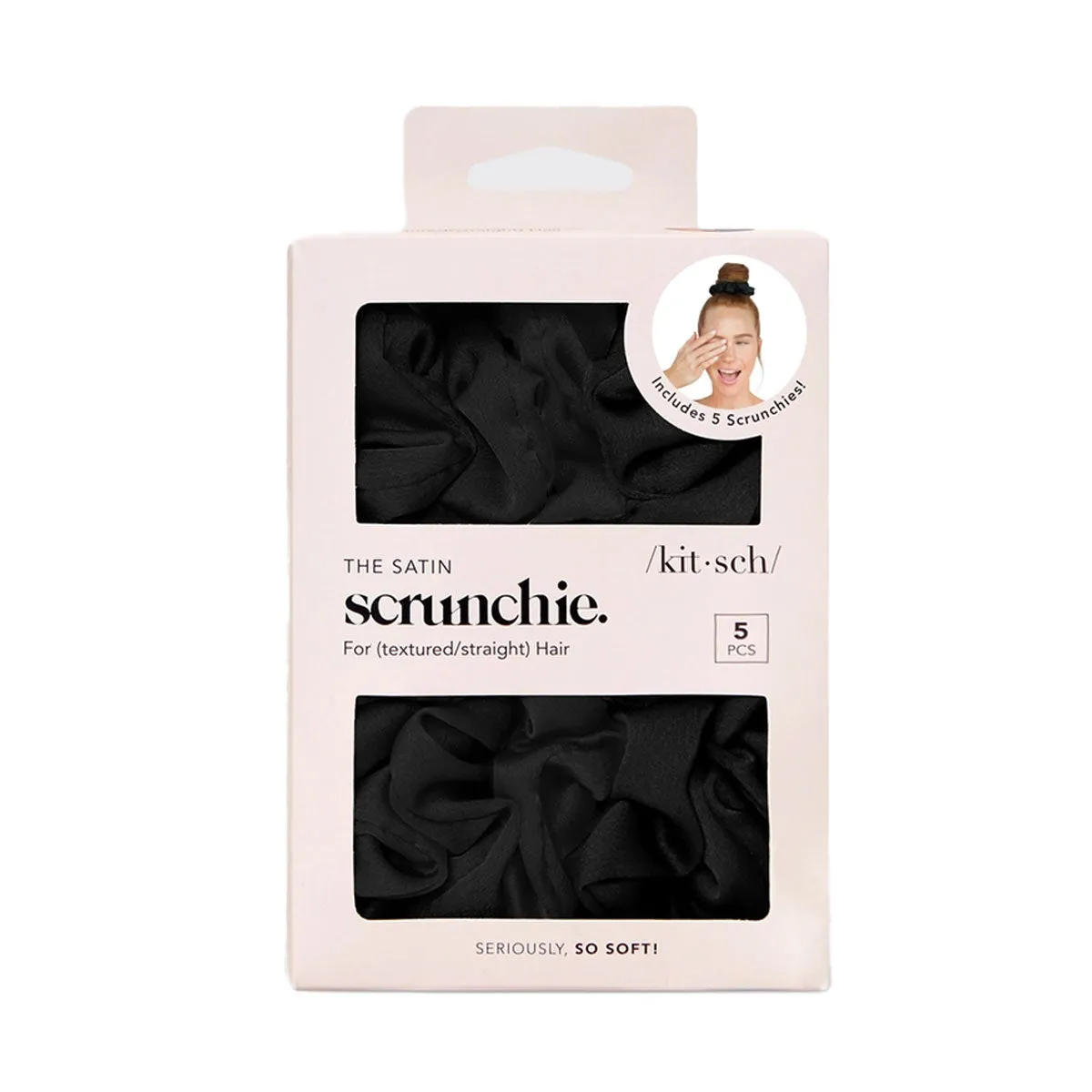1627 Satin Sleep Scrunchies 5pc Set | Black