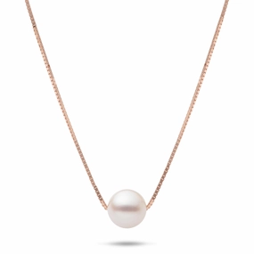 16-18" Adjustable Akoya Pearl Necklace in Rose Gold - 8mm muted tone