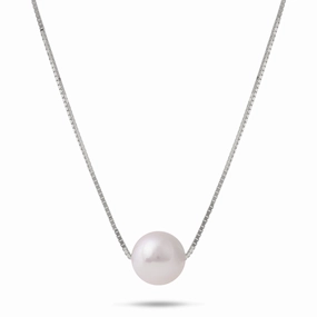Creative Design 16-18" Adjustable Akoya White Pearl Necklace in White Gold - 8.5-9mm