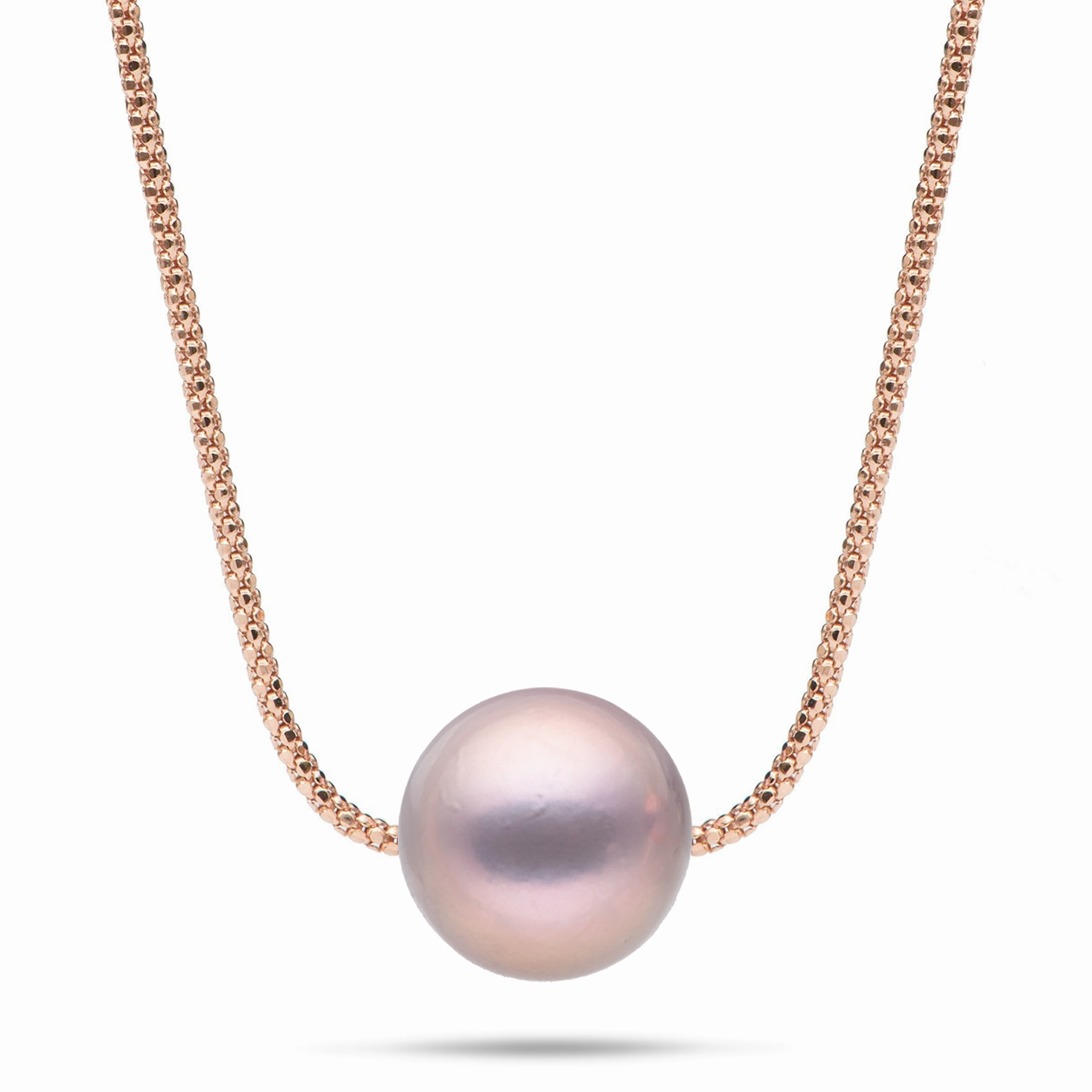 Gentle Finish 16-18" Adjustable Freshwater Lilac Pearl Necklace in Rose Gold - 13-14mm
