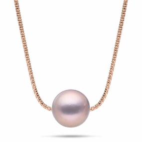 Gentle Finish 16-18" Adjustable Freshwater Lilac Pearl Necklace in Rose Gold - 13-14mm