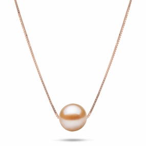 16-18" Adjustable Freshwater Peach Pearl Necklace in Rose Gold - 9-10mm Sculpted Feature Vintage Pop