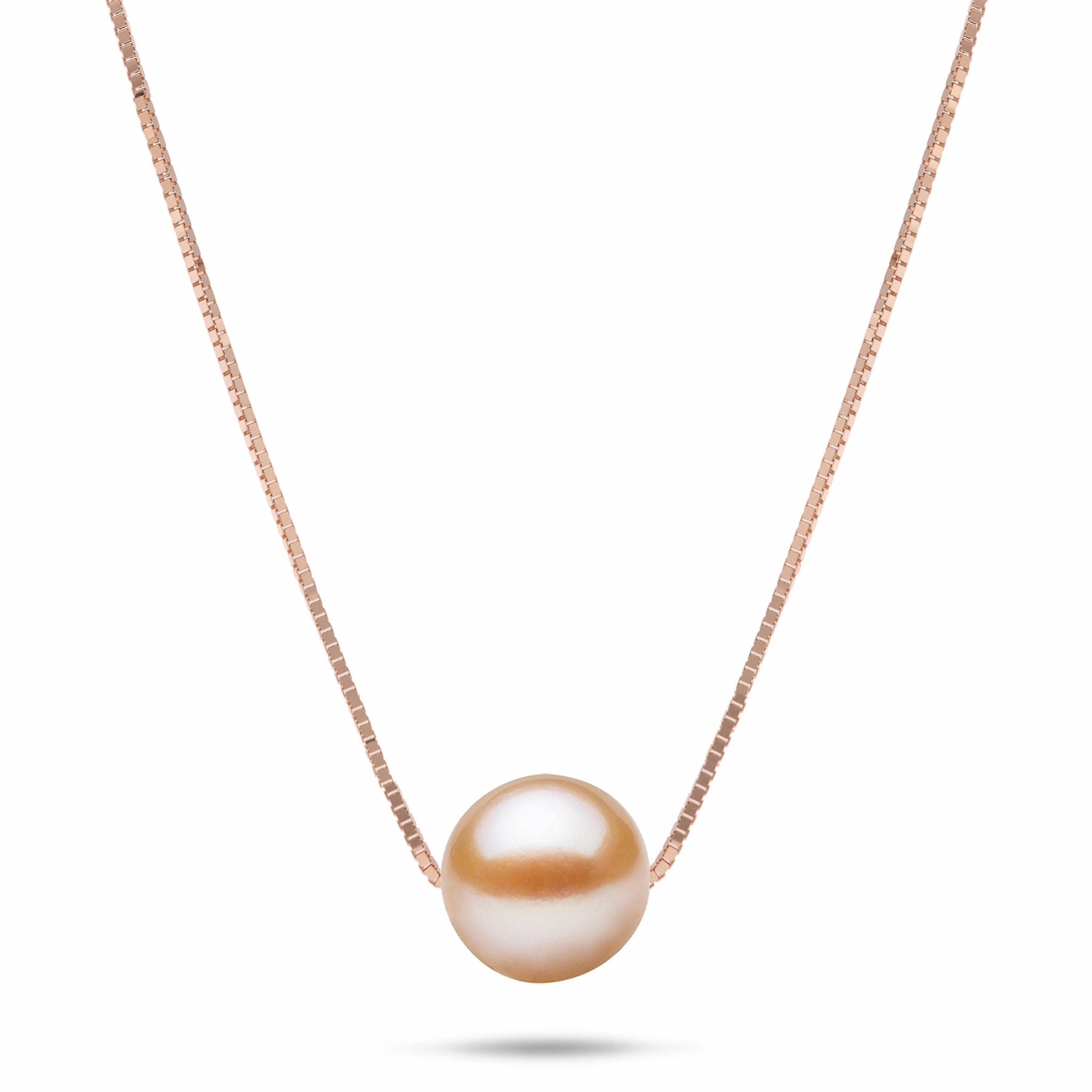 16-18" Adjustable Freshwater Peach Pearl Necklace in Rose Gold - 9-10mm Sculpted Feature Vintage Pop